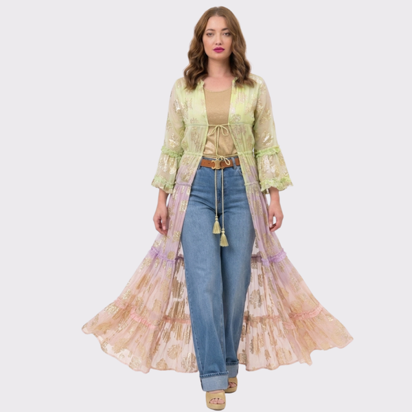 Boho-Chic Indian Embroidered Chiffon Kimono