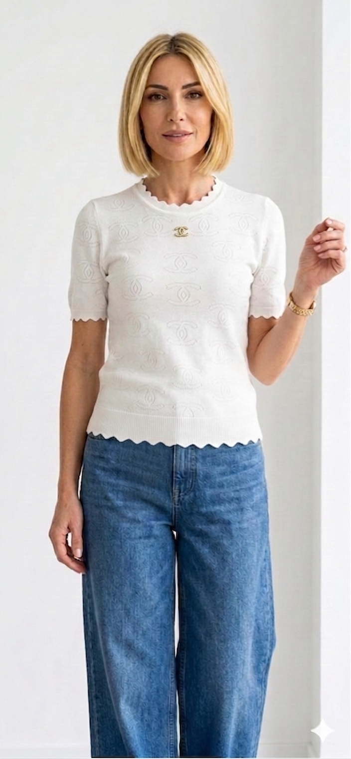 Chanel Scalloped Pointelle Knit Top