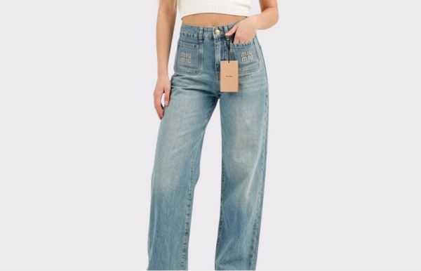 Miu Miu Wide-Leg Glitter Logo Jeans