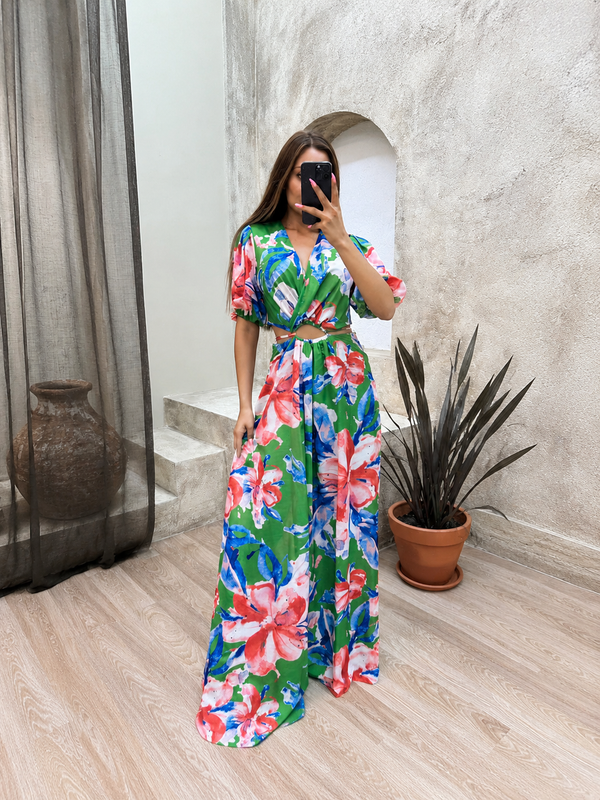 Tropical Bloom Cut-Out Maxi Dress