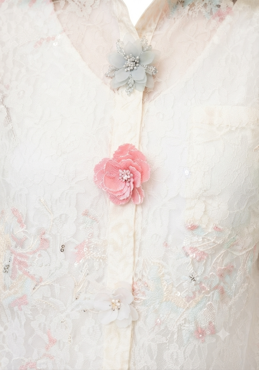 Elegant French Floral Mesh Blouse
