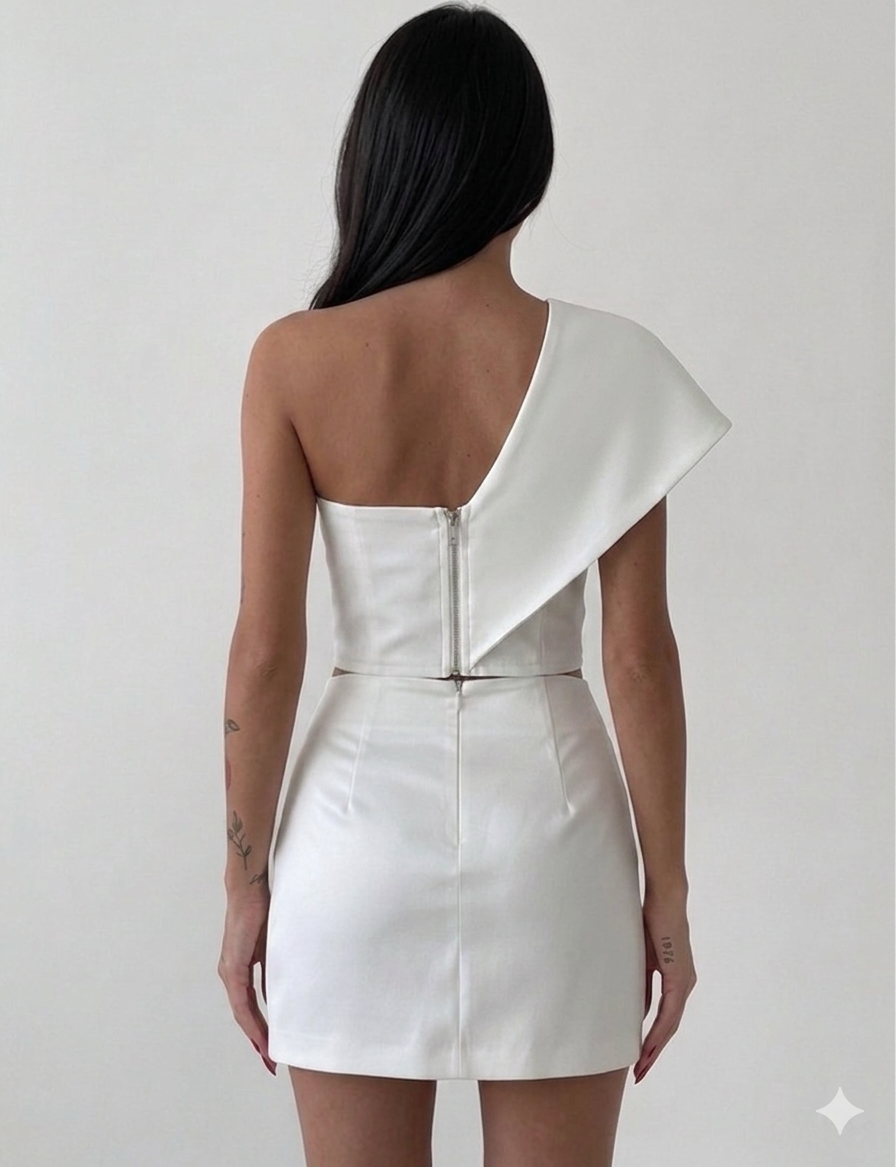 Pure White One-Shoulder Elegant Statement Top