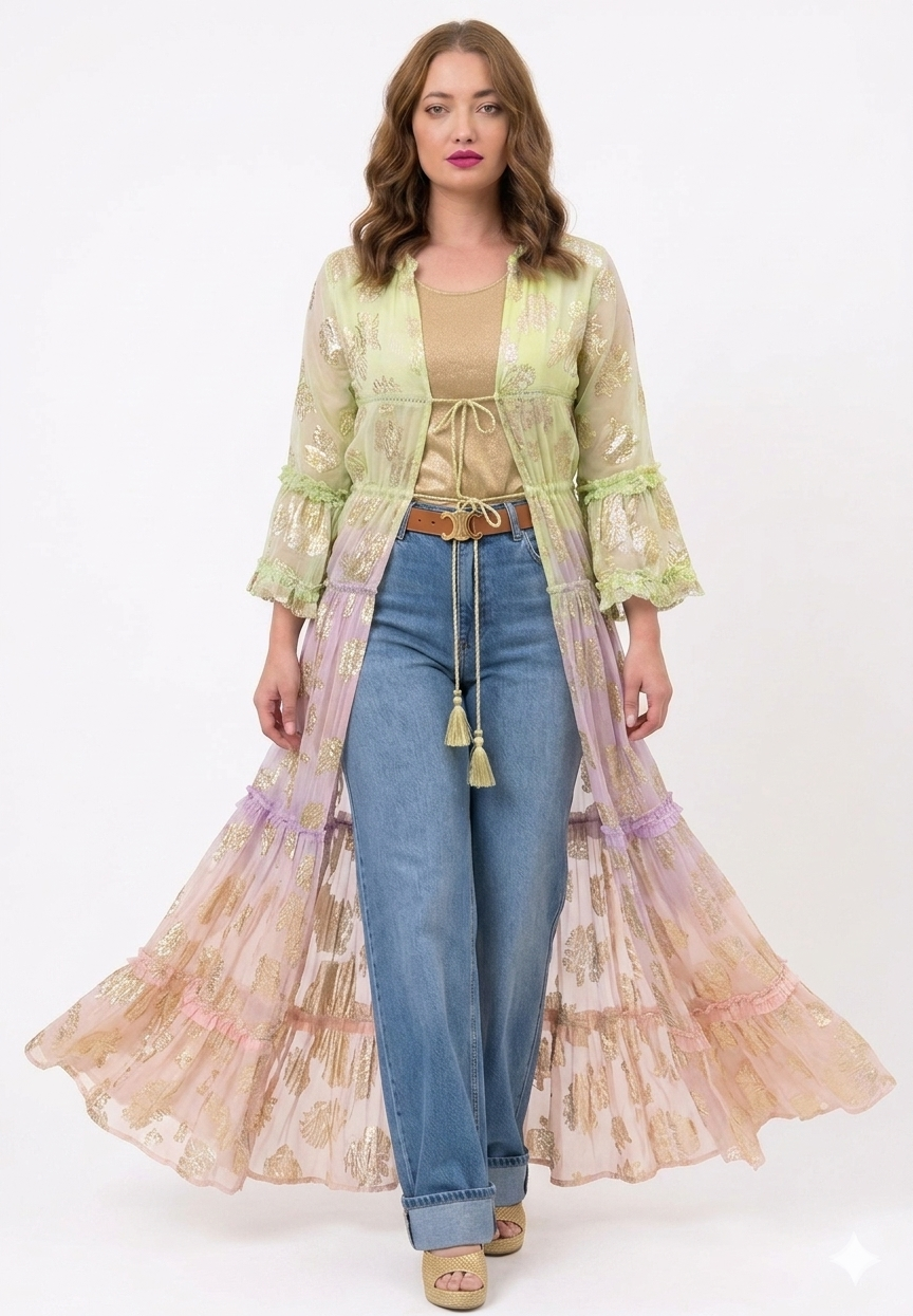 Boho-Chic Indian Embroidered Chiffon Kimono