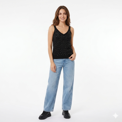 Diamond-Accented Soft Turkish Knit Tank Top