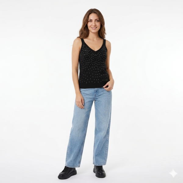 Diamond-Accented Soft Turkish Knit Tank Top