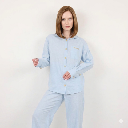 Schiaparelli Linen-Cotton Blend Set – Light Blue