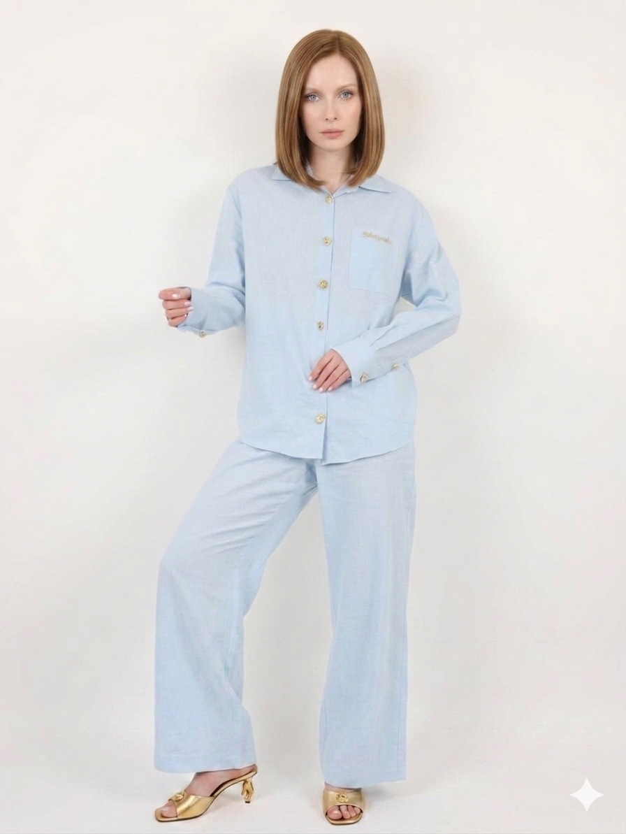Schiaparelli Linen-Cotton Blend Set – Light Blue
