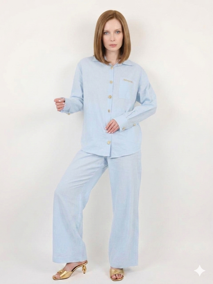 Schiaparelli Linen-Cotton Blend Set – Light Blue