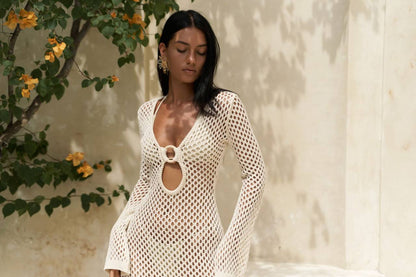 Turkish Knit Ring-Detail Beach Maxi Dress