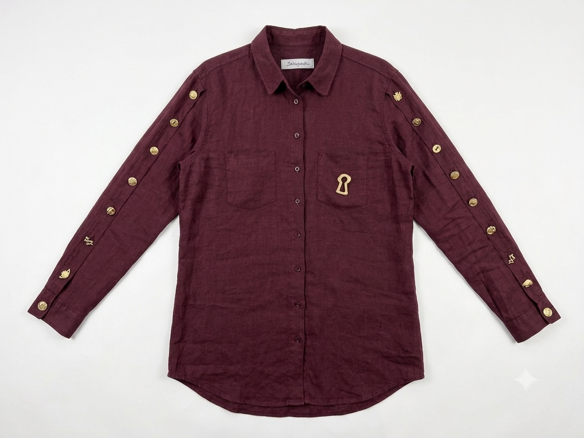 Schiaparelli-Inspired Burgundy Linen Set