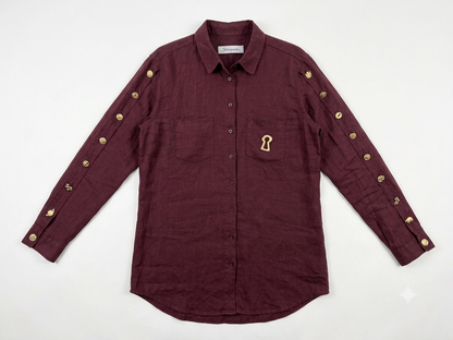Schiaparelli-Inspired Burgundy Linen Set