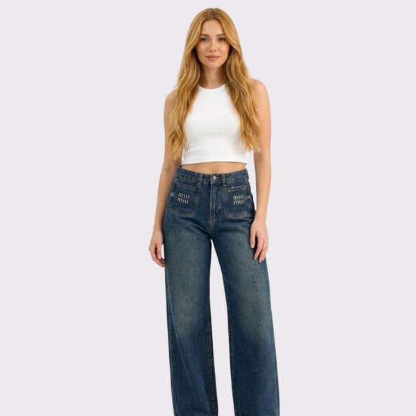 Miu Miu Wide-Leg Glitter Logo Jeans