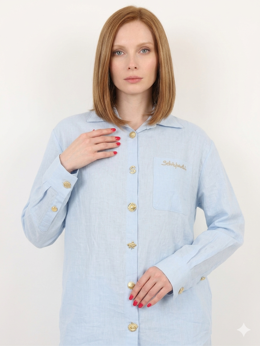 Schiaparelli Linen-Cotton Blend Set – Light Blue