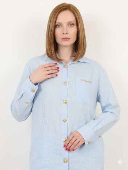 Schiaparelli Linen-Cotton Blend Set – Light Blue