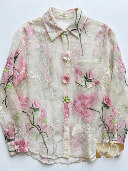 Exquisite Italian Silk & Embellished Blouse