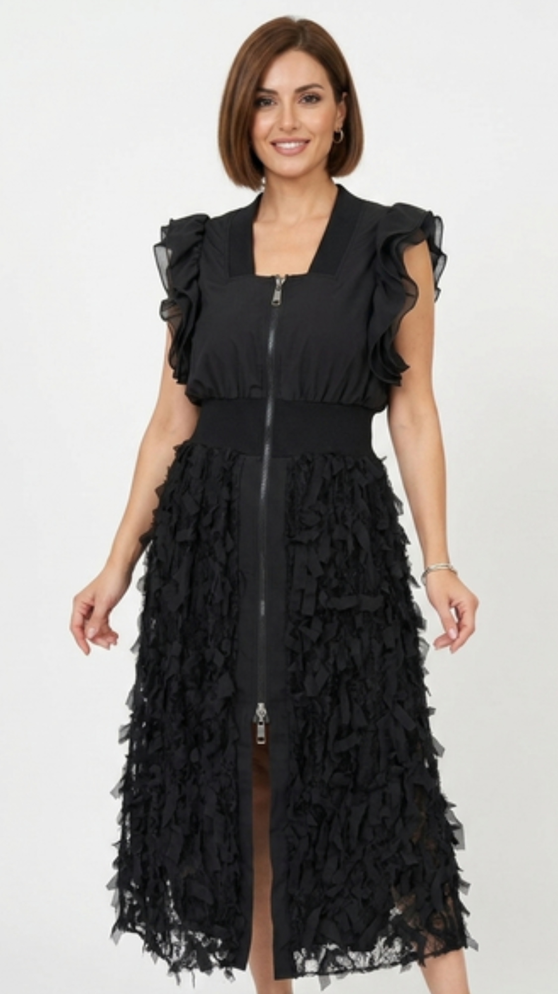 Full-Zip 3D Fringe Dress