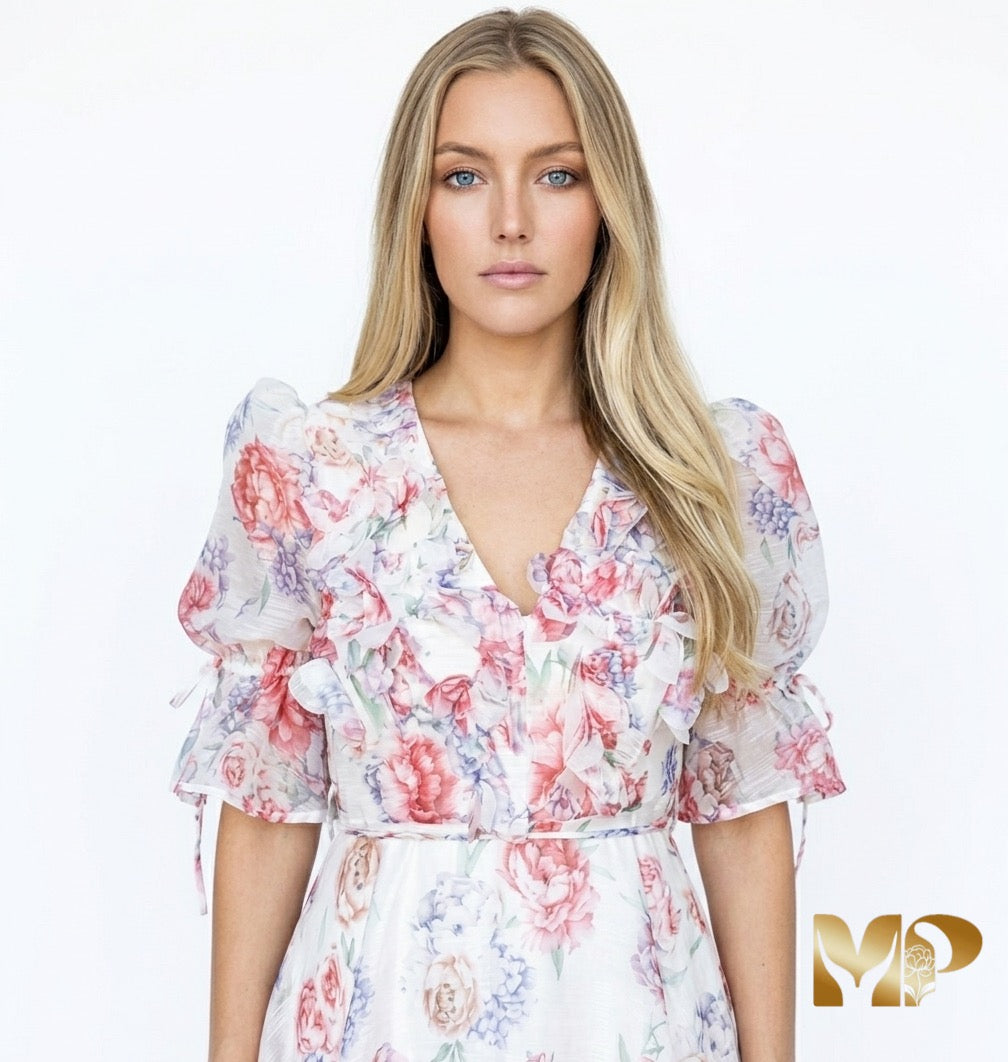 Romantic 3D Floral Chiffon A-Line Dress