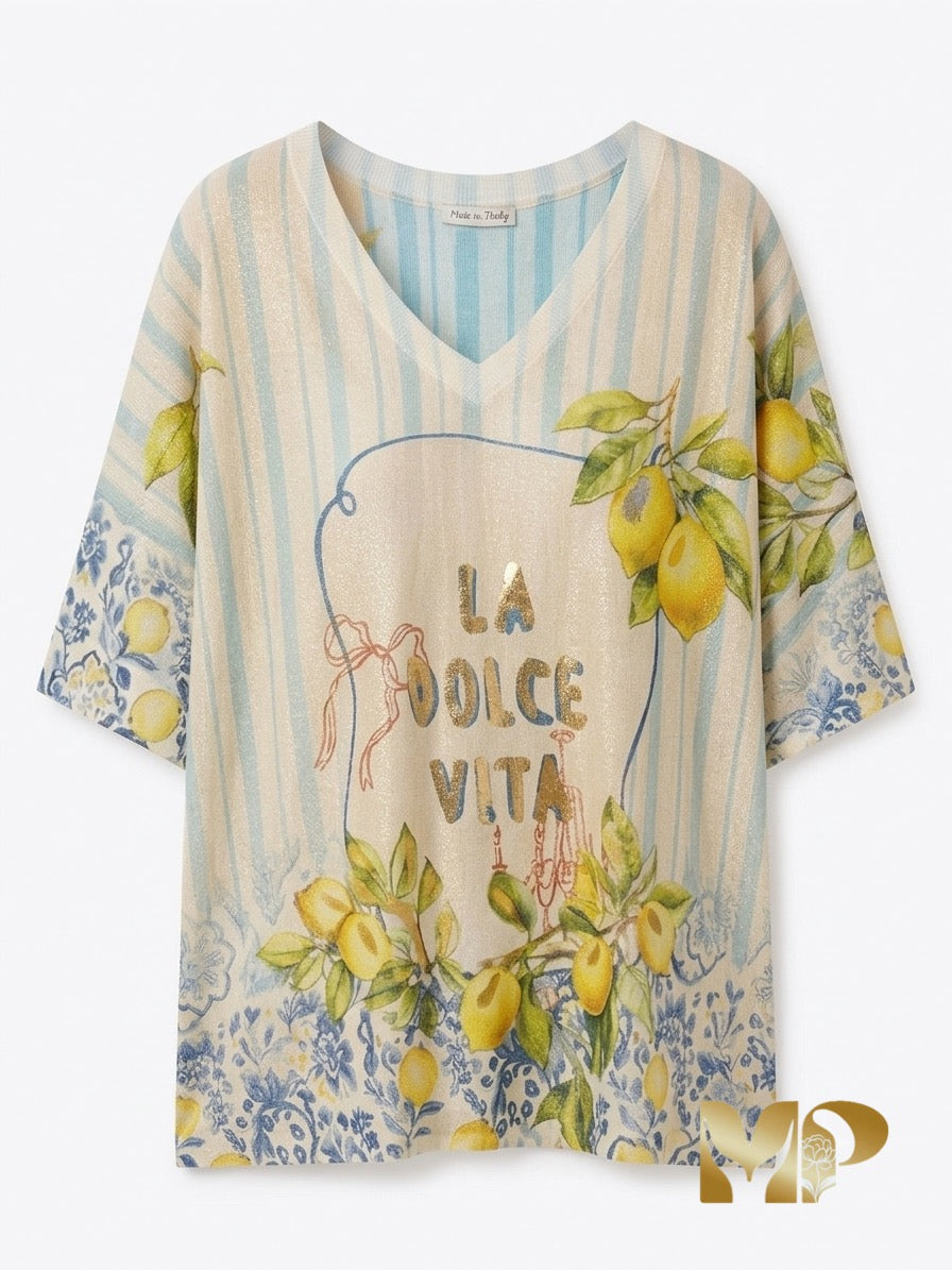 Reversible Italian Two-Piece Set: "La Dolce Vita" Print & Stripes