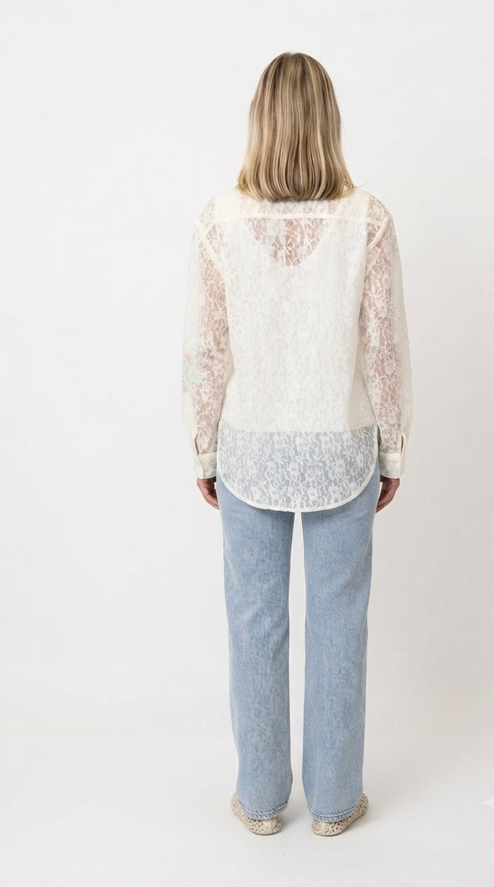 Elegant French Floral Mesh Blouse