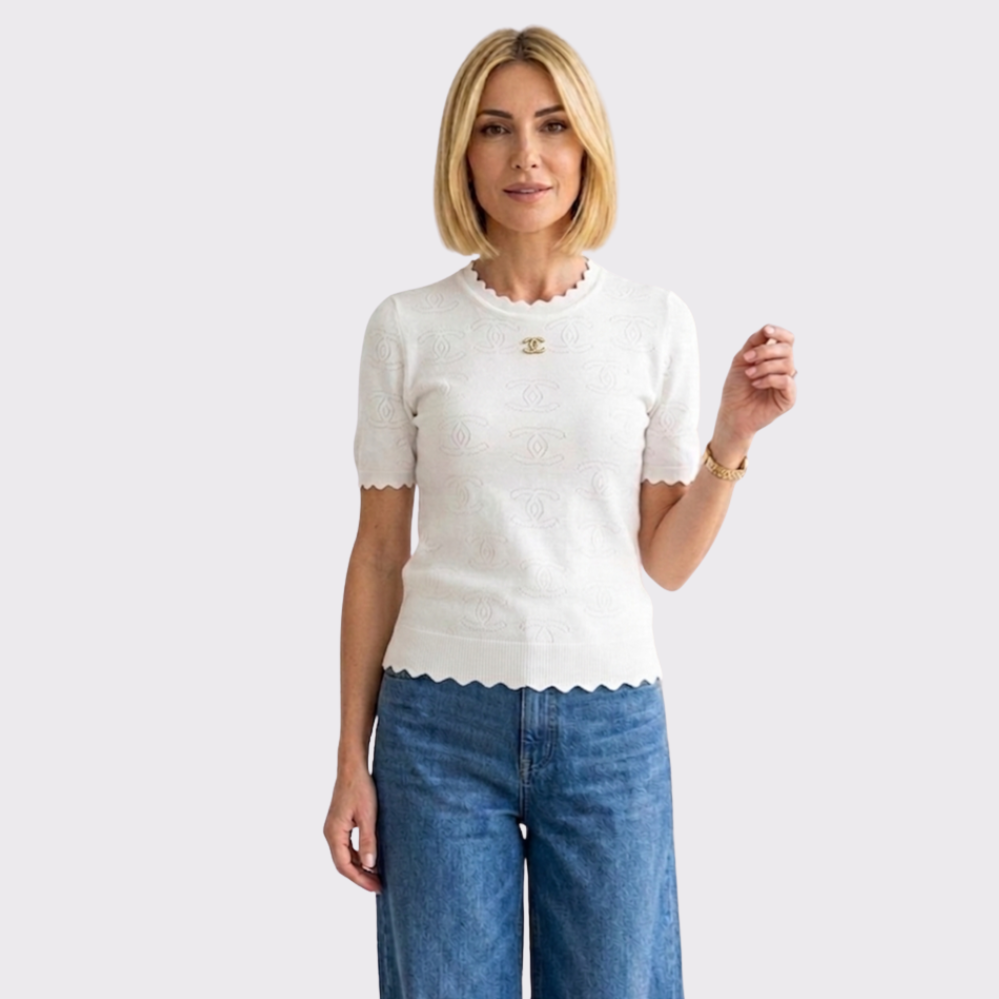 Chanel Scalloped Pointelle Knit Top