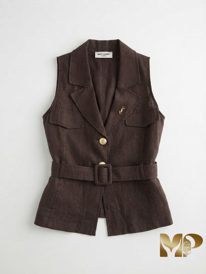 YSL Linen Tailored Vest & Wide-Leg Trousers Set | Luxury Two-Piece Outfit