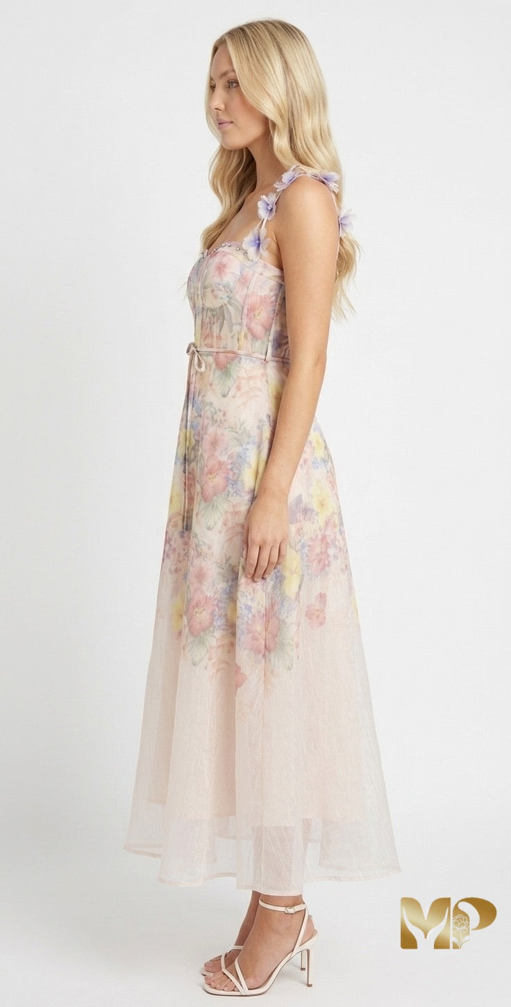 Ethereal Floral Organza Maxi Dress
