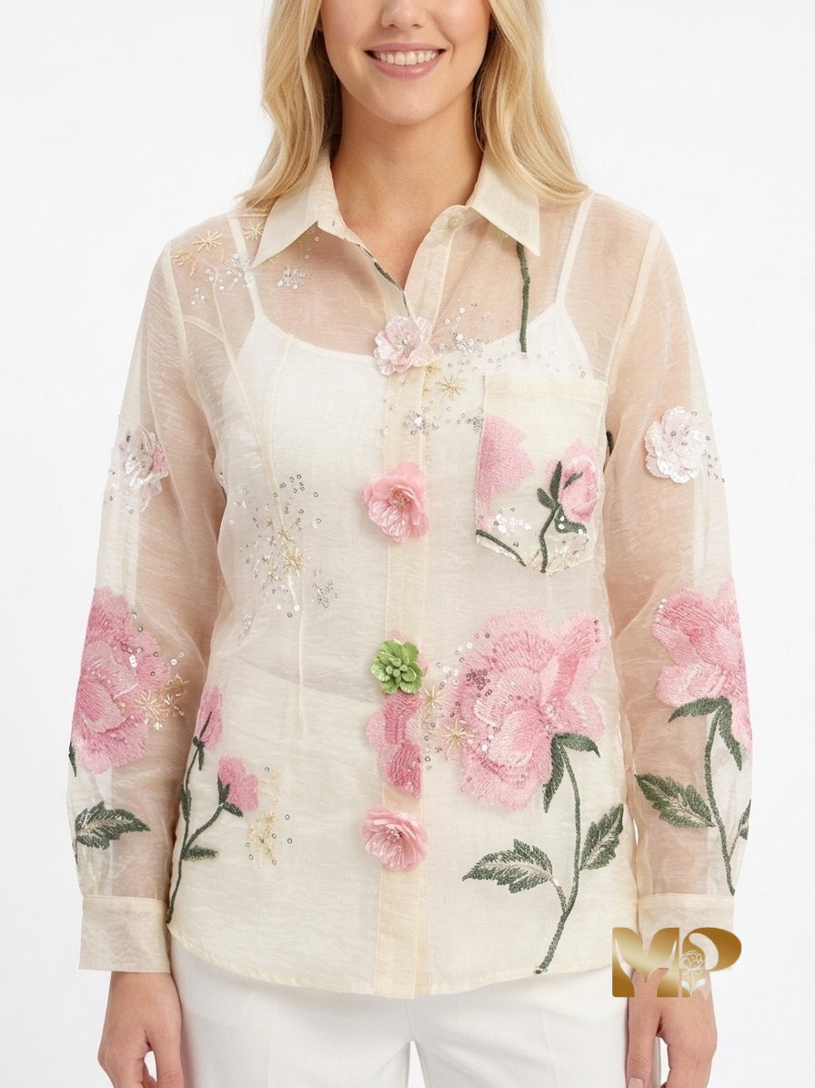 Exquisite Italian Silk & Embellished Blouse