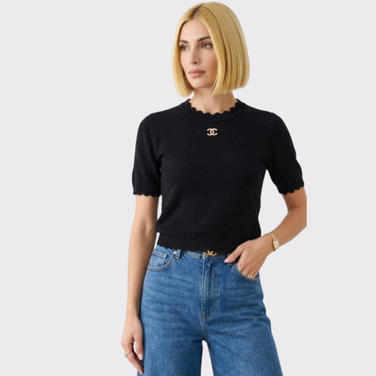 Chanel Scalloped Pointelle Knit Top