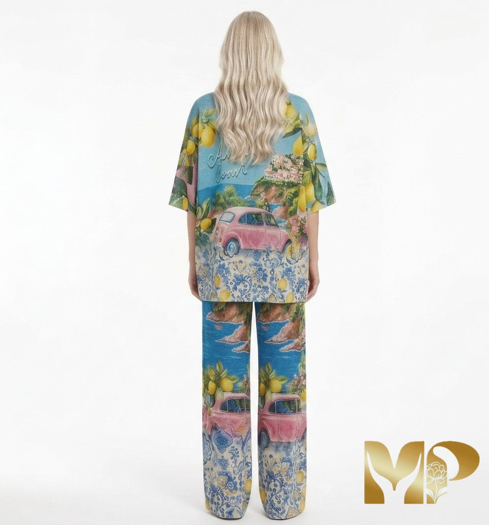 Reversible Italian Two-Piece Set: "La Dolce Vita" Print & Stripes