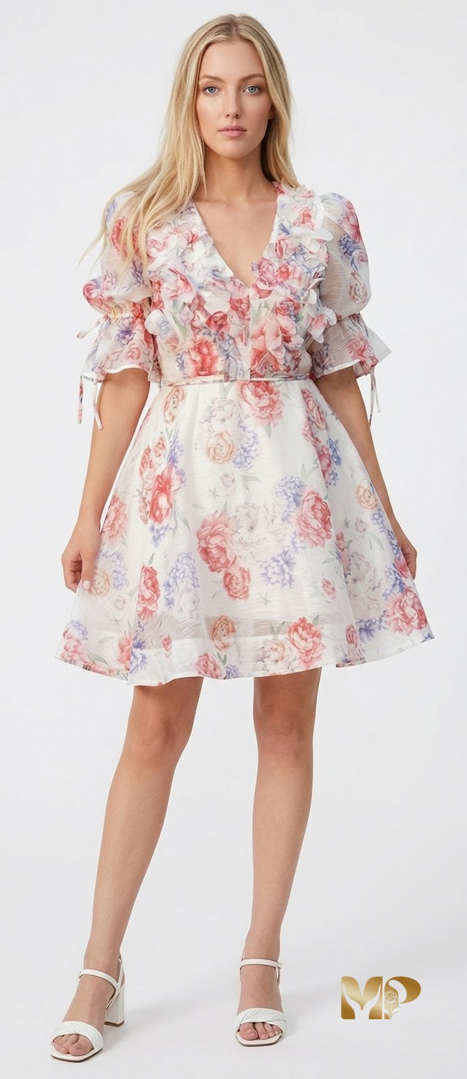 Romantic 3D Floral Chiffon A-Line Dress