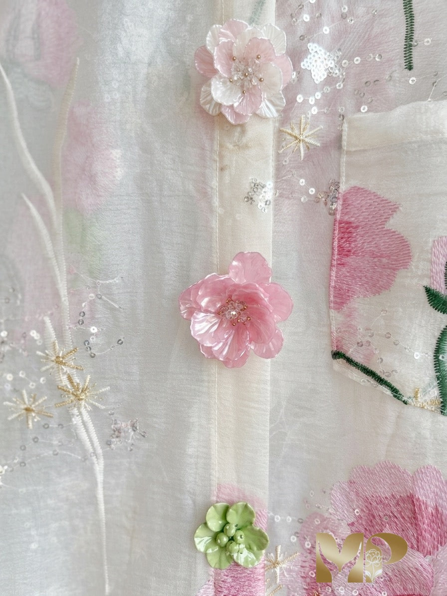 Exquisite Italian Silk & Embellished Blouse