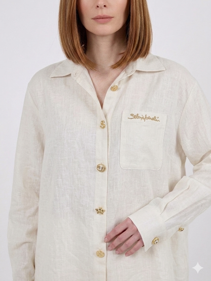 Schiaparelli Linen-Cotton Blend Set – Off-White (Cream)