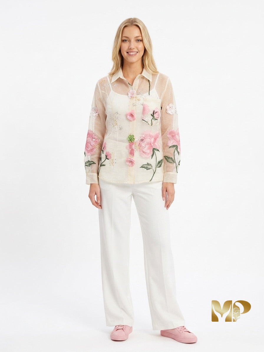Exquisite Italian Silk & Embellished Blouse