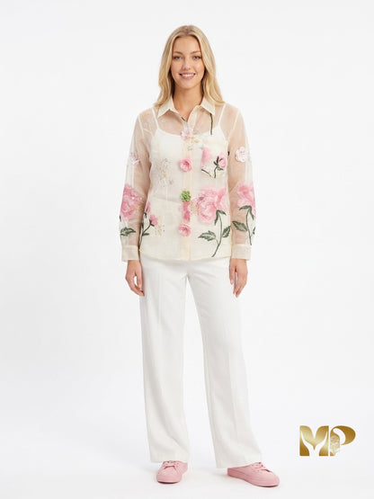 Exquisite Italian Silk & Embellished Blouse