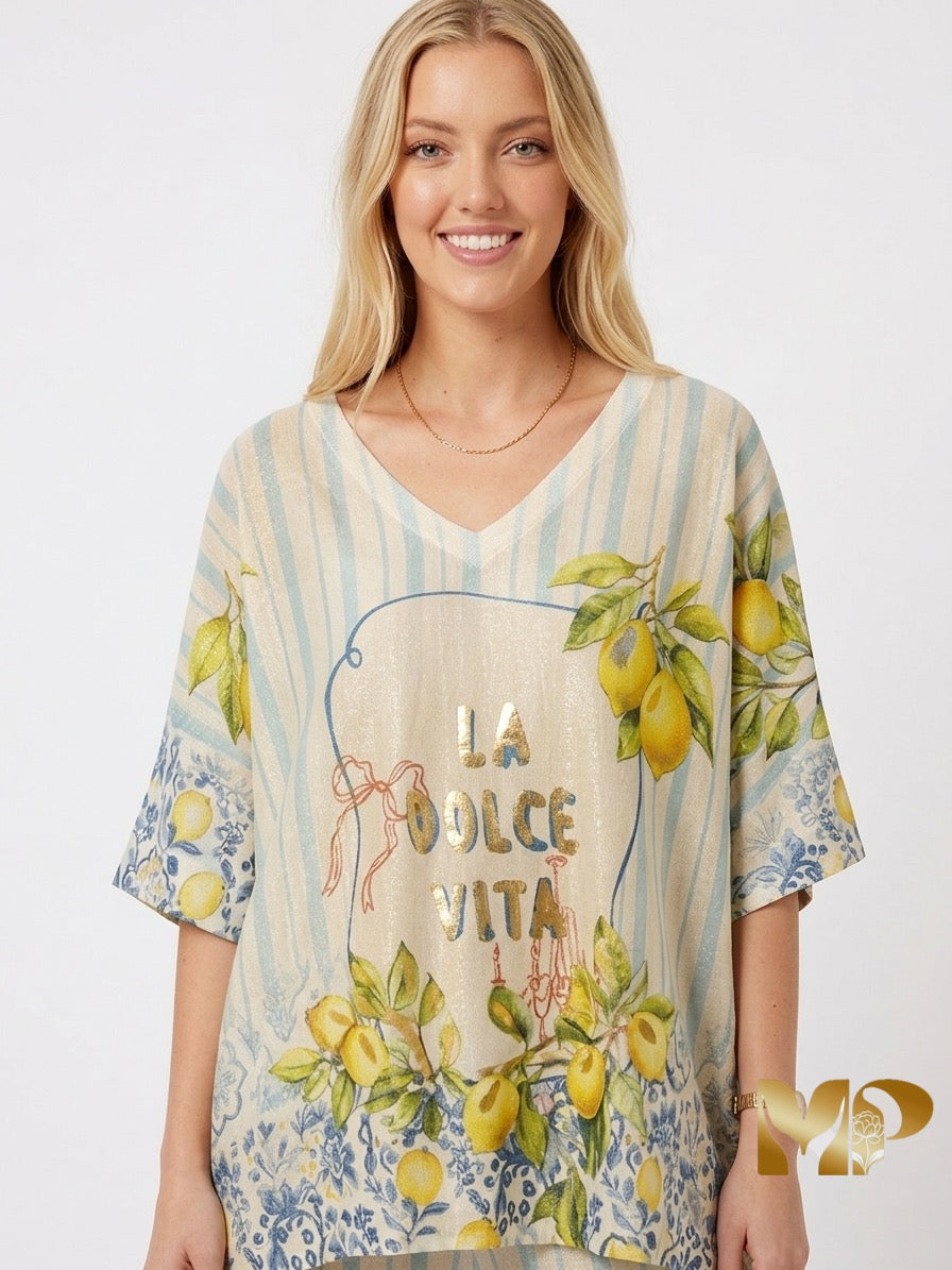 Reversible Italian Two-Piece Set: "La Dolce Vita" Print & Stripes