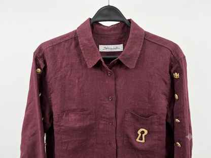 Schiaparelli-Inspired Burgundy Linen Set