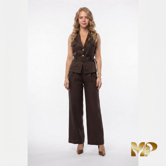 YSL Linen Tailored Vest & Wide-Leg Trousers Set | Luxury Two-Piece Outfit