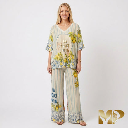 Reversible Italian Two-Piece Set: "La Dolce Vita" Print & Stripes