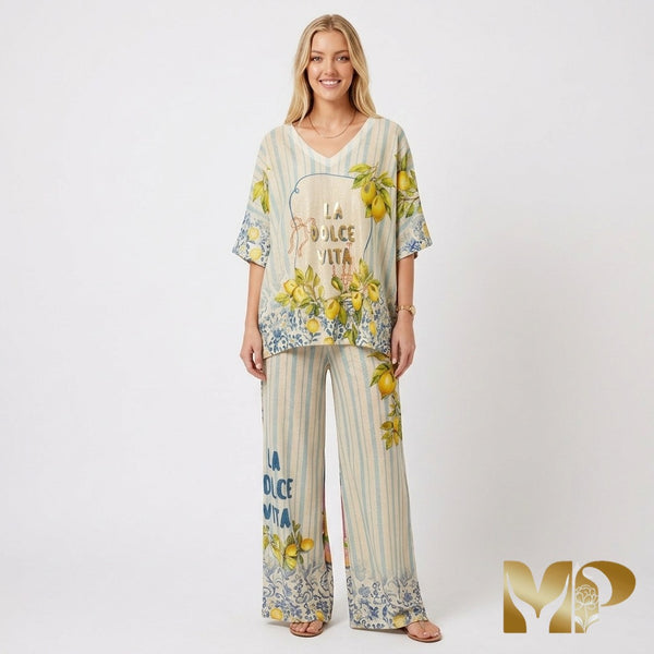 Reversible Italian Two-Piece Set: "La Dolce Vita" Print & Stripes