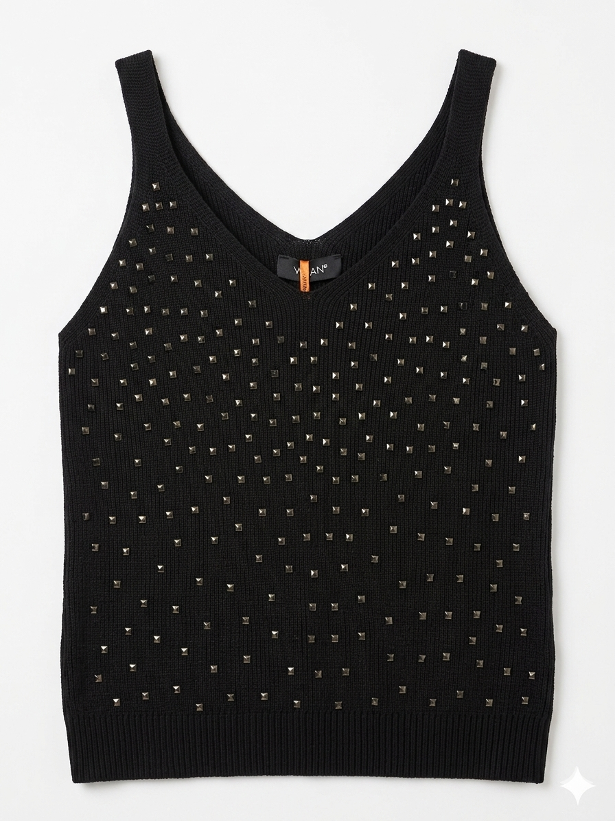 Diamond-Accented Soft Turkish Knit Tank Top