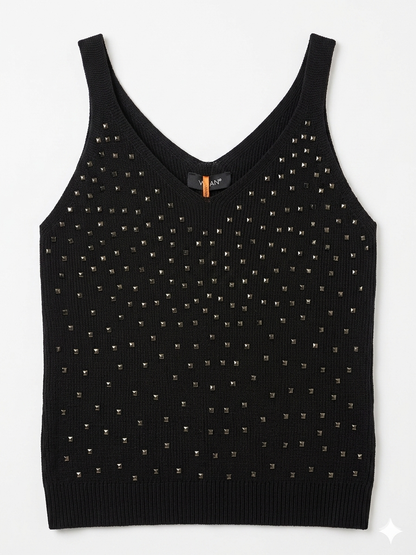 Diamond-Accented Soft Turkish Knit Tank Top