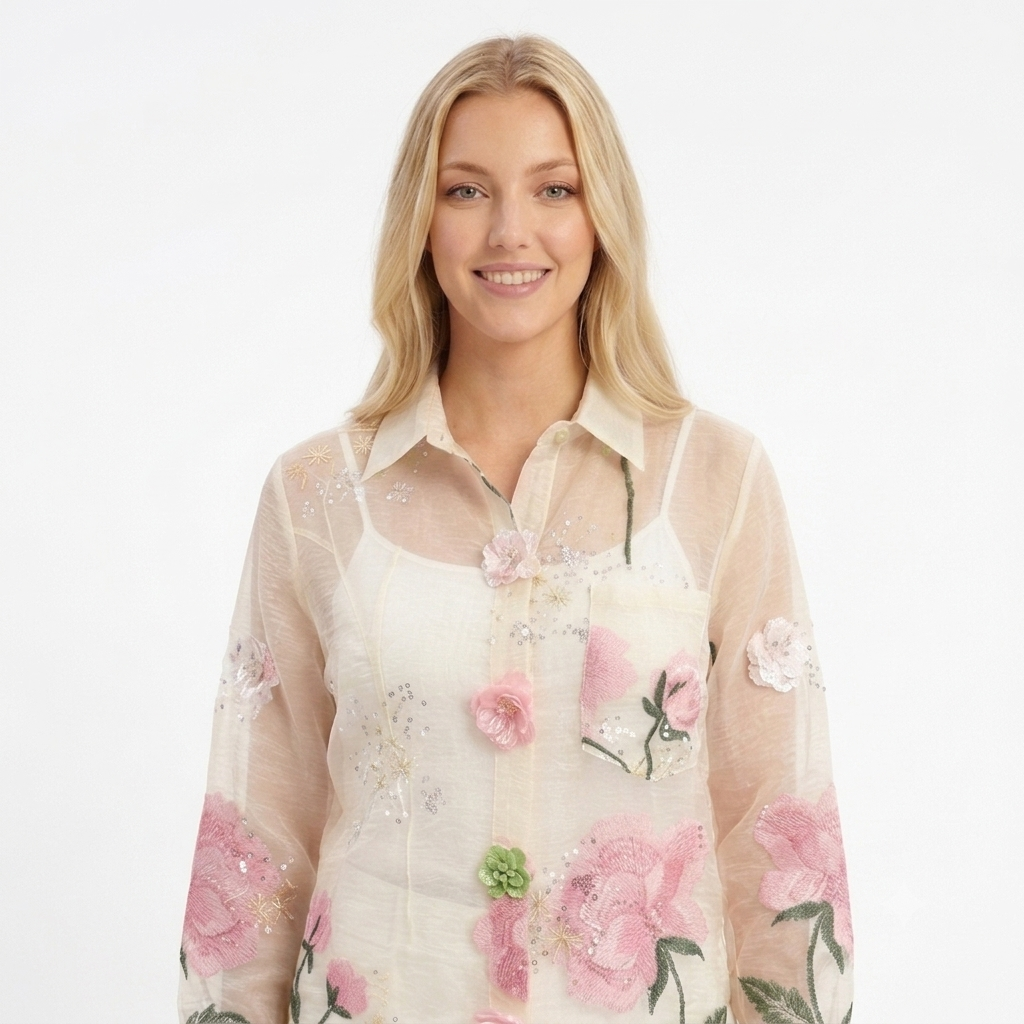 Exquisite Italian Silk & Embellished Blouse