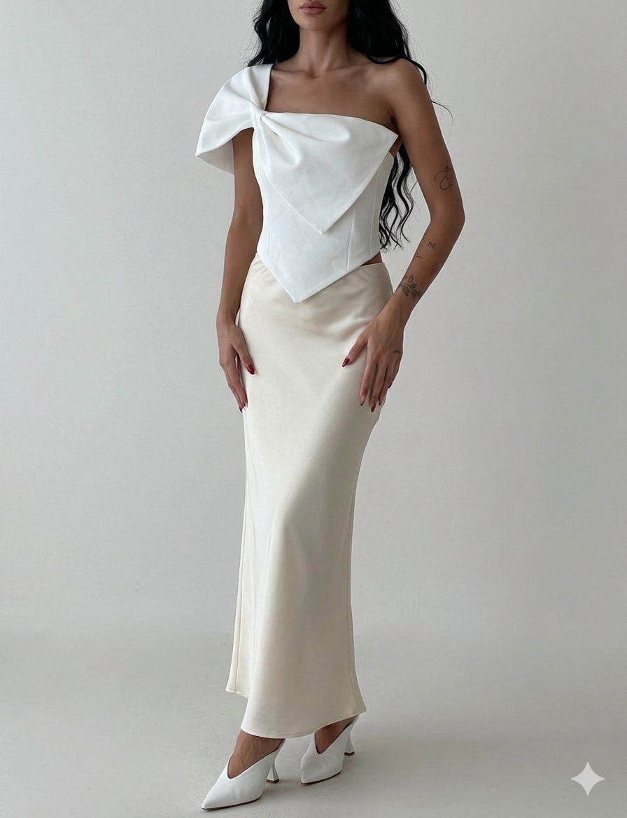 Pure White One-Shoulder Elegant Statement Top