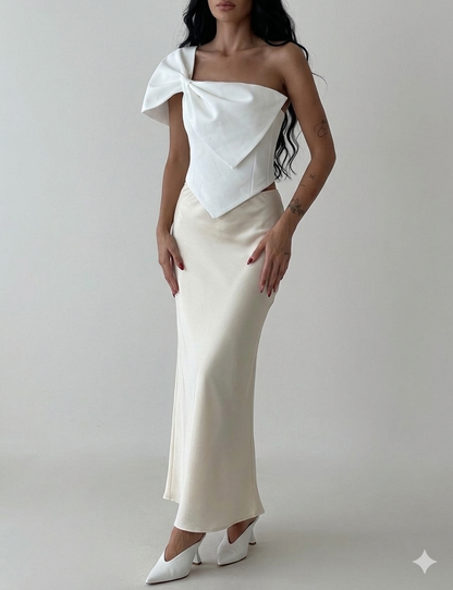 Pure White One-Shoulder Elegant Statement Top