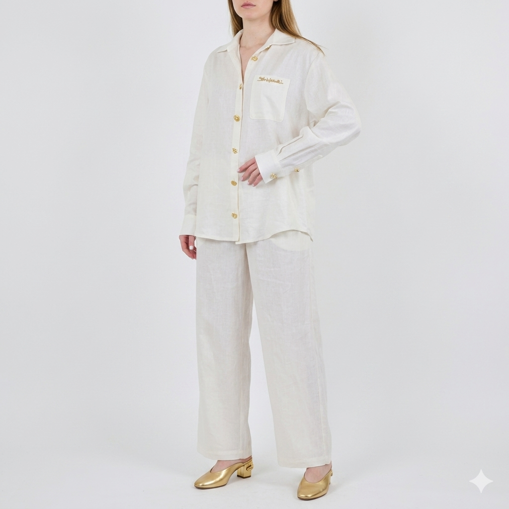 Schiaparelli Linen-Cotton Blend Set – Off-White (Cream)