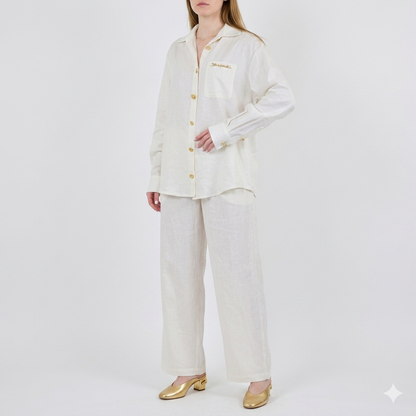 Schiaparelli Linen-Cotton Blend Set – Off-White (Cream)
