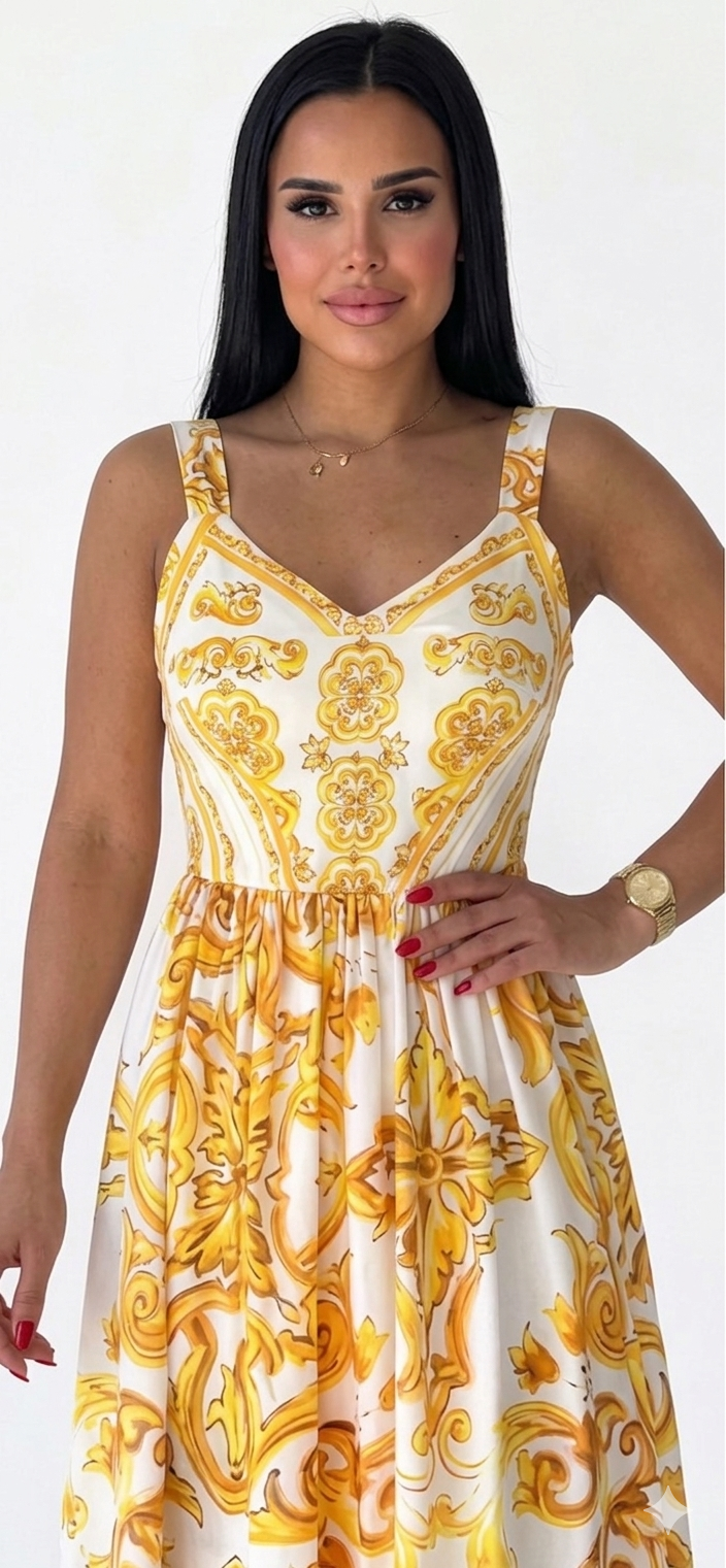 Dolice & Gabbana Yellow Majolica Maxi Dress