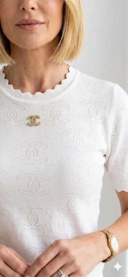 Chanel Scalloped Pointelle Knit Top