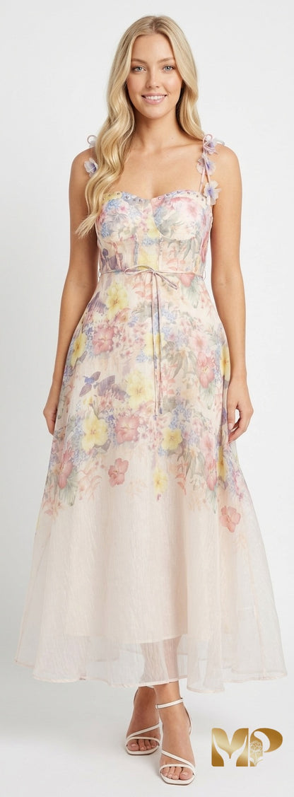Ethereal Floral Organza Maxi Dress