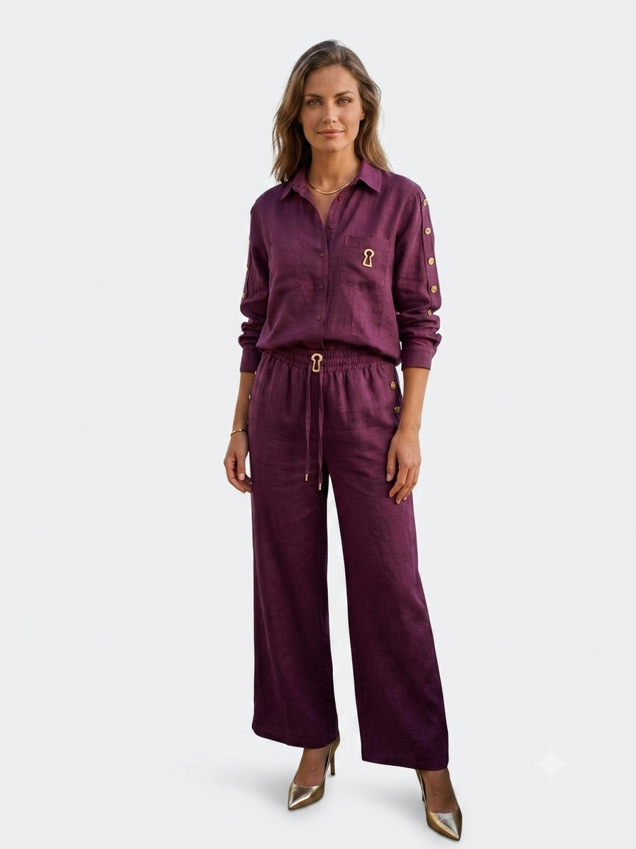 Schiaparelli-Inspired Burgundy Linen Set